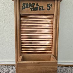 Vintage Wood Wooden | Soap & towel holder | Wash board design Bathroom Laundry Room | wall hanger decor | Planter | Cottage Granny Core
