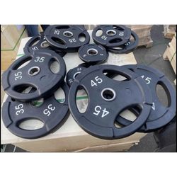 Brand New Urethane Olympic Weight Sets With Barbell And Clips 