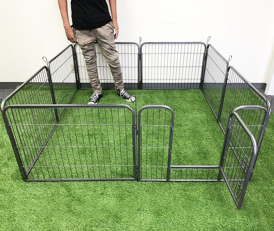 (New) $75 Heavy Duty 24” Tall Dog Pet Playpen Fence Gate, 8-Panels X (24” Tall X 32” Wide)