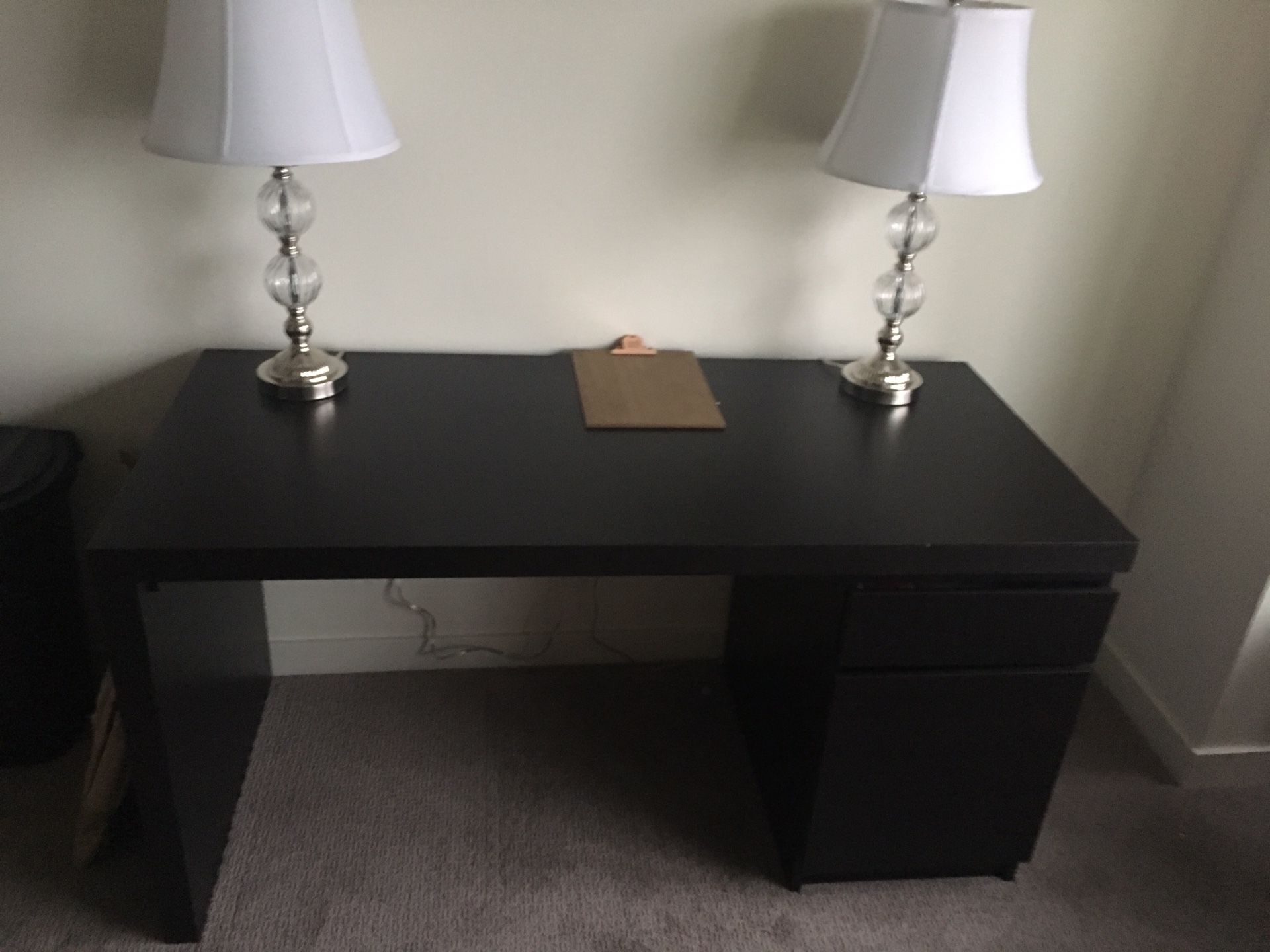 Desk with chair and lamps