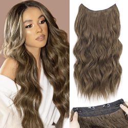 Human hair blend invisible wire hair extensions with 4 secure clips.