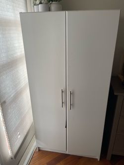 White 2-Door Wardrobe / Armoire w Hanging Rod & Shelves – 32” ($50 OBO)
