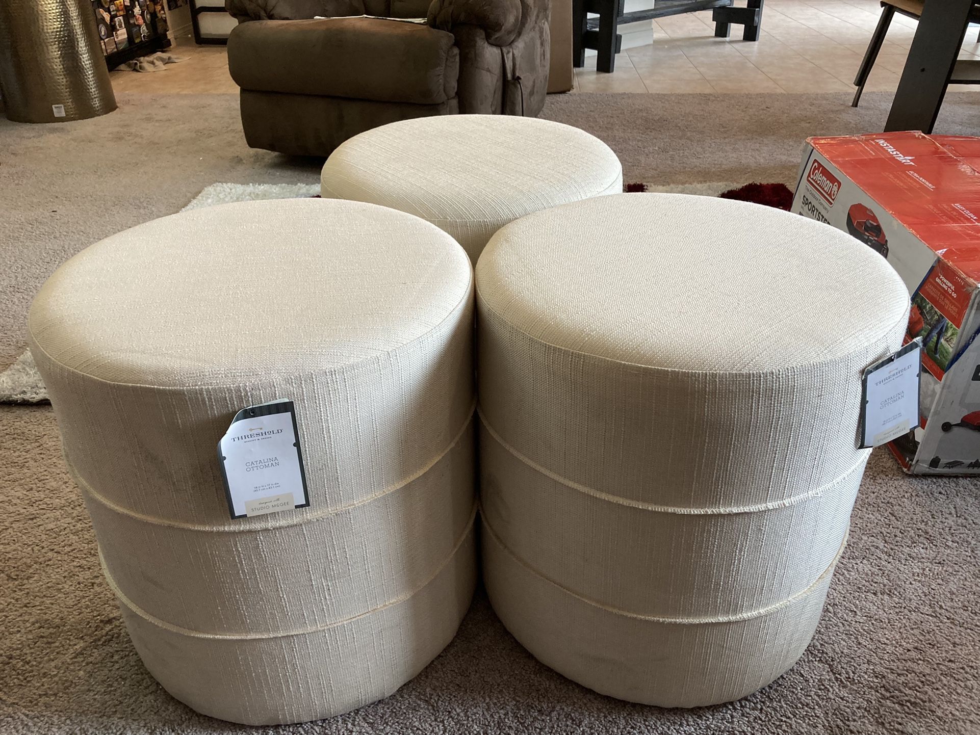 Catalina mudcloth round ottoman cream 3 pcs - threshold