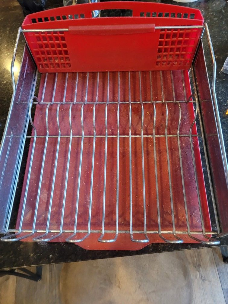 Dish Rack, Metal with Slide Out Plastic Bottom