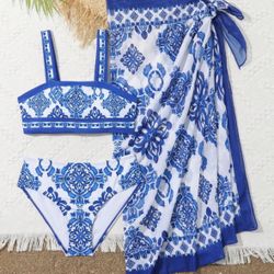 Three piece floral printed bikini set kids 