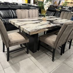 7pc Dining Swt ✨ Faux Marble ✨
