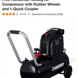 Husky 8 Gal. 150 PSI Portable Electric Oil-Free Horizontal Hotdog Air Compressor with Rubber Wheels and 1-Quick Coupler