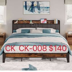 California King Bed Frames, Storage Headboard with Charging Station(CK-008)