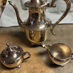 Drinking Set With Tea Kettle With Suger And Creamer.