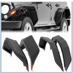 for JK JKU Tubular Front & Rear Fender Flares Compatible with 2007-2018 Jeep Wrangler JK JKU Unlimited 2/4 Doors with Turn Signal Lights, 4-PCS Tube M