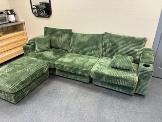 Modern Green Corduroy Sectional Sofa 