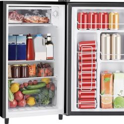 Sweetcrispy 3.2 Cu.Ft Mini Fridge with Freezer Small Refrigerator Single Door Adjustable Thermostat Energy-efficient Low Noise, Compact Fridge for Bed