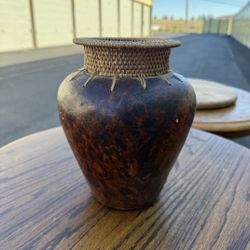Handcrafted Decorative Gourd Vase with Woven Rim – 9” Tall