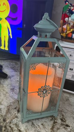 Teal Decorative Lantern with LED Candle check more pictures