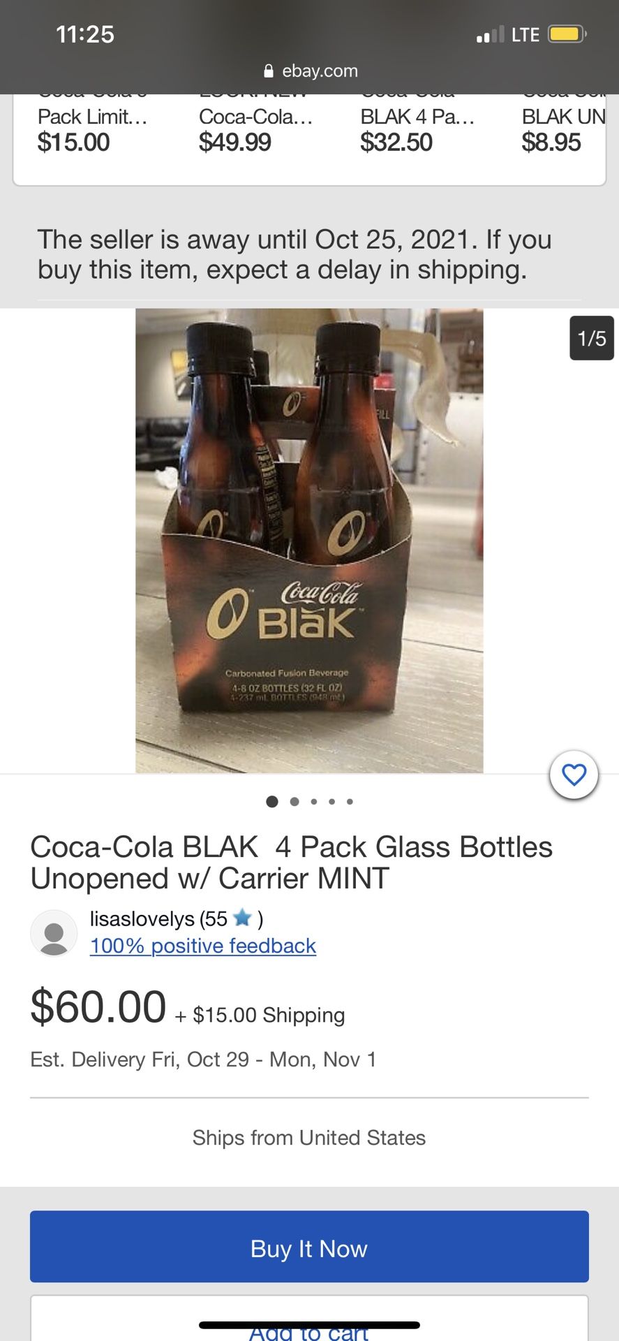 Coca-coka BLACK 4 Pack Glass Bottles 