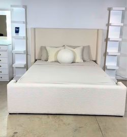 Upholstered Wingback Bed Frame with Bouclé Base