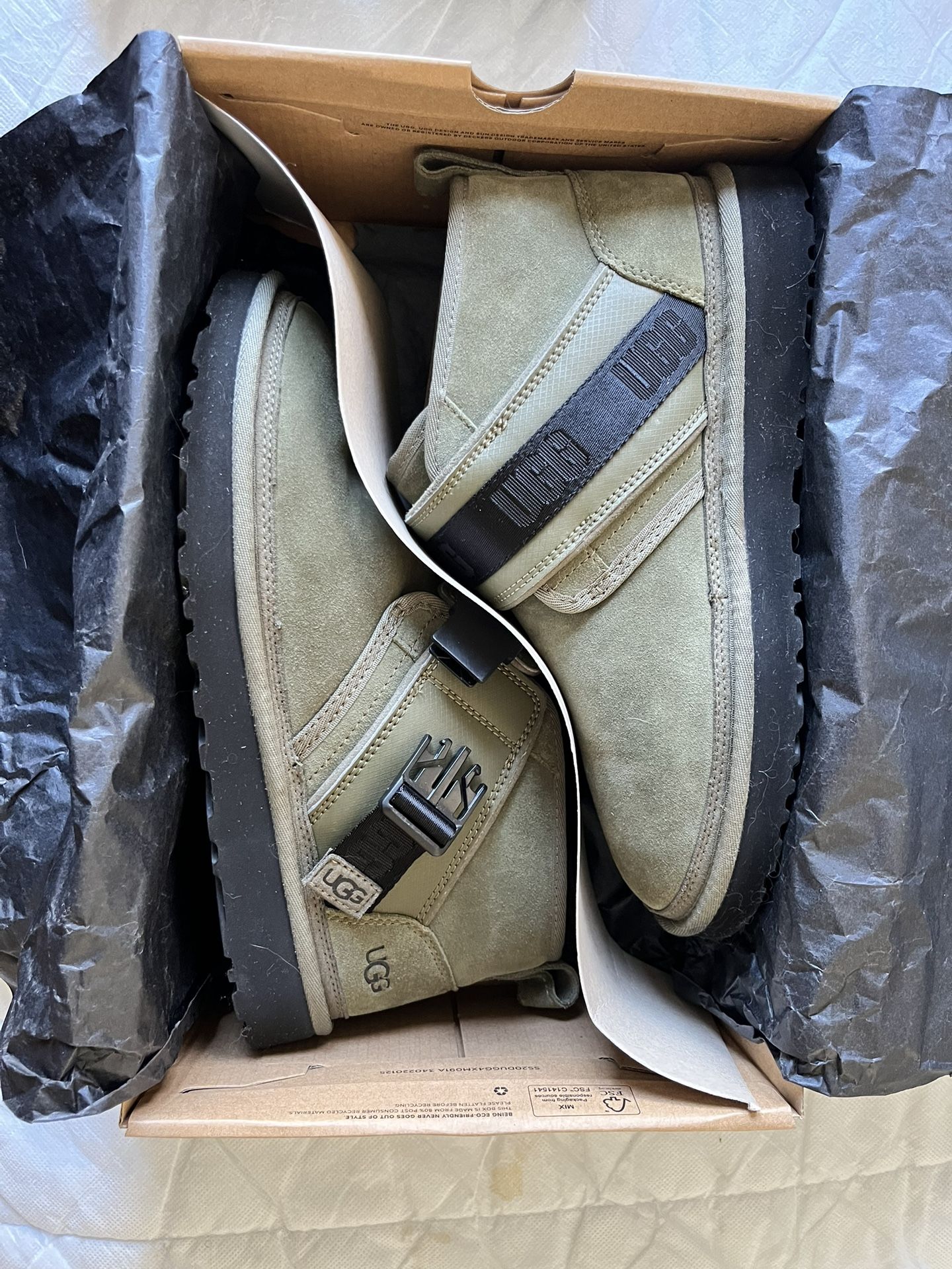 UGG NEUMEL SNAPBACK MOSS GREEN LEATHER WOOL CLASSIC MEN'S BOOTS