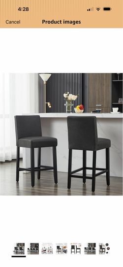 26'' Faux Leather Bar Stools Set of 2, Modern Upholstered Bar Height Bar Chairs, Soild Wood Legs Barstools with Back, Black 42 90$