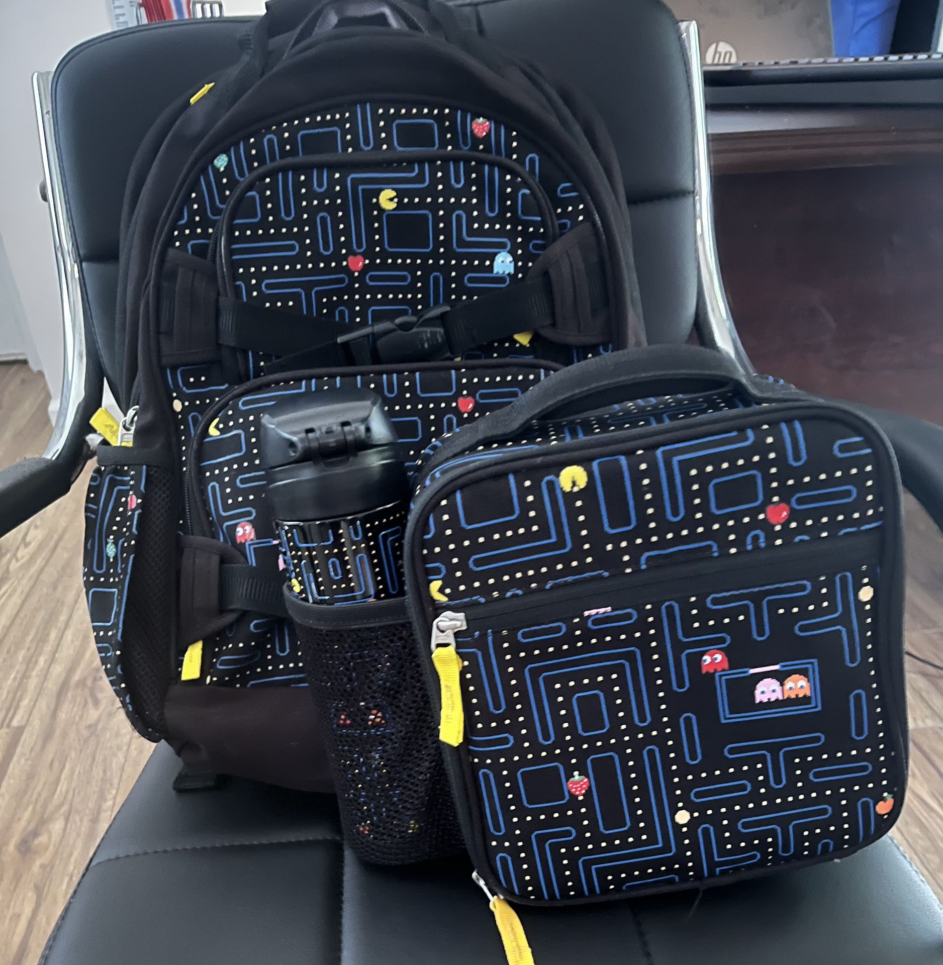 Pac-Man Backpack Matching Set With Water Bottle