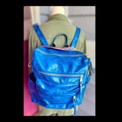 Brielle Sky Blue Convertible Leather Backpack Unisex Medium