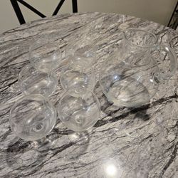 Tiffany & Co Glass Punch Pitcher and 6 Stemmed Goblets