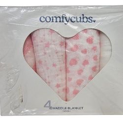 Comfy Cubs Muslin Swaddle Blankets Pack of 4, 47 x 47 Inches