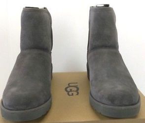 UGG Australia Kristin Suede Sheepskin BOOTS Size 7 Med 1012497 Grey Boot Wedge