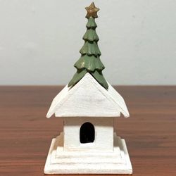 Wood Christmas White Church Pine Tree Star Freestanding Decor