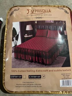 Priscilla 3-Piece King Bed Ruffle Set with Lace