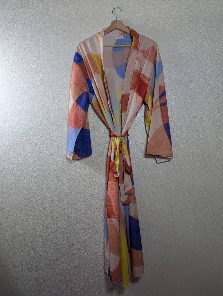 Cost Plus World Market Blue and Red Geometric Robe