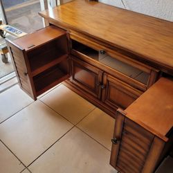 Tv Stand Wooden Entertainment Center Console Unit With Storage Wood Living Room Furniture Shelving Organizer  