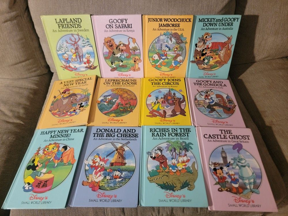 Vintage Collection of 17 Hardcover "Disney's Small World Library" Books.  Adventures in various countries. Excellent Condition   