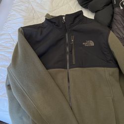 Dark Green North Face Zip Up Jacket