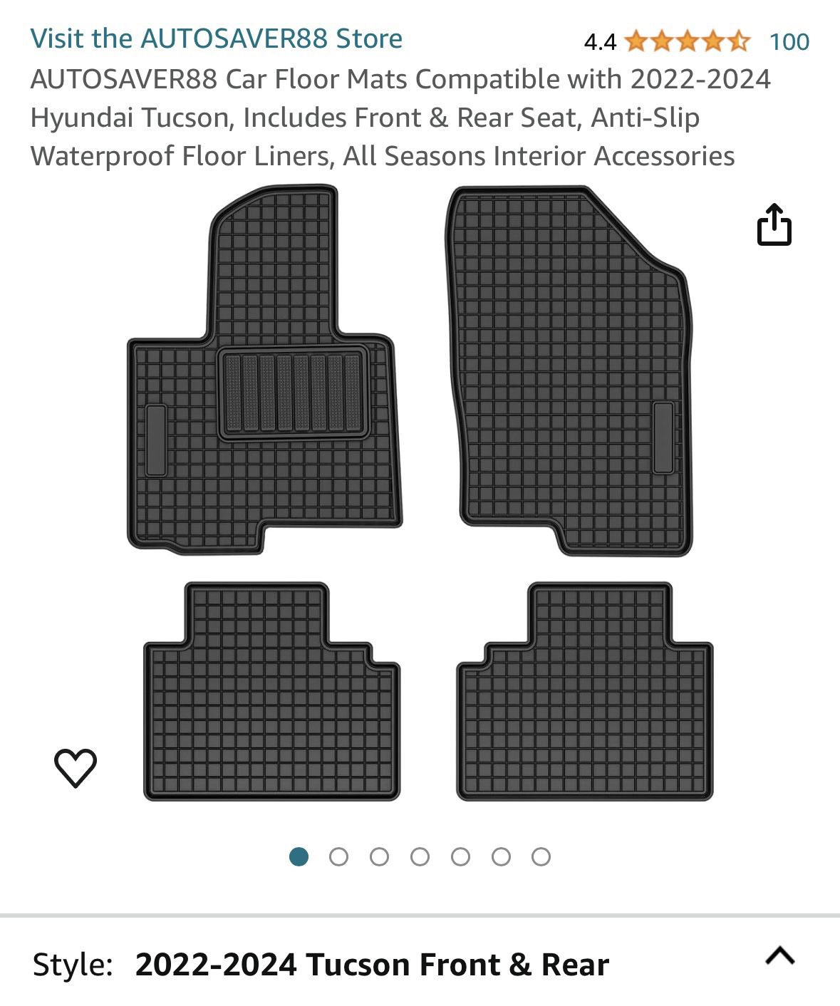 Car Floor Mats Compatible with 2022-2024 Hyundai Tucson, Includes Front & Rear Seat, Anti-Slip Waterproof Floor Liners, All Seasons Interior Accessori
