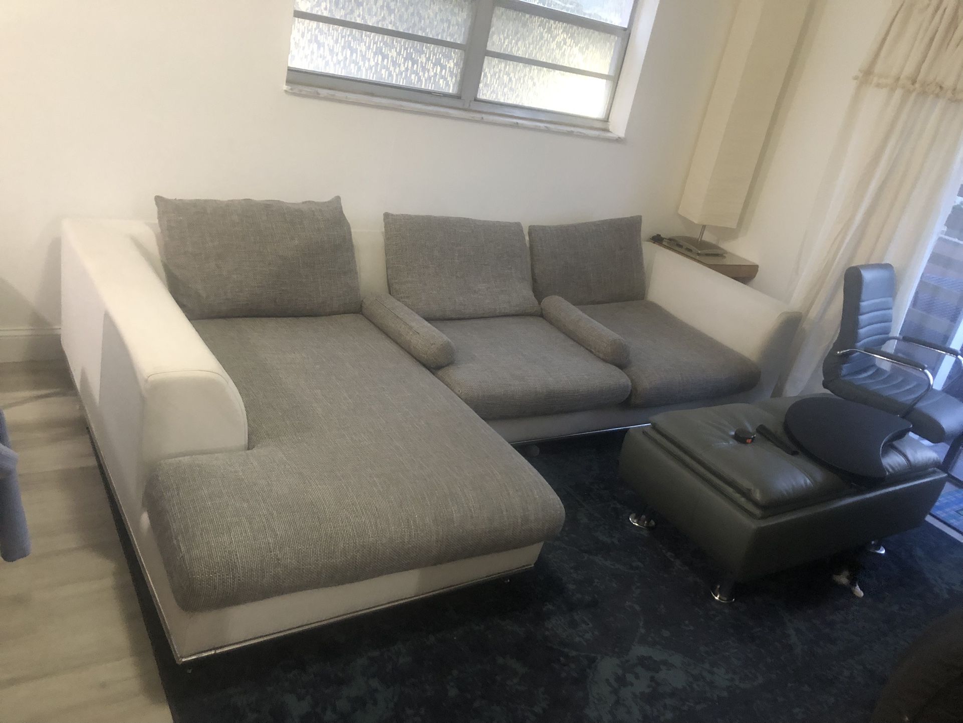 White L Shaped Couch W Gray Cushions