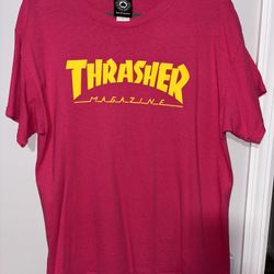 Rare Vintage Thrasher Magazine T-Shirt Men’s Large Hot Pink Yellow Skate Graphic