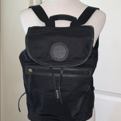 TORY BURCH GORGEOUS DRAWSTRING NYLON MAGNETIC CLOSE JET BLACK BACKPACK 