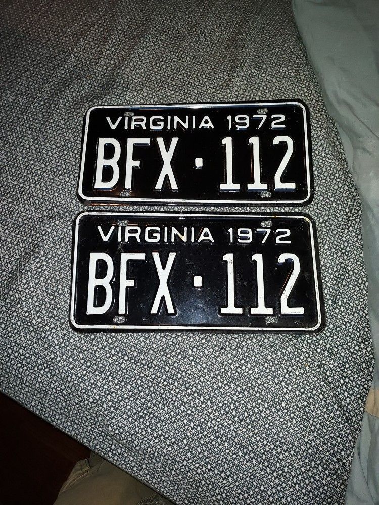 Vintage 1972 Virginia License Plates Set Of Two Plate Number Bfx-112