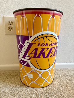 vintage late 1980s / early 1990s Los Angeles Lakers metal wastebasket