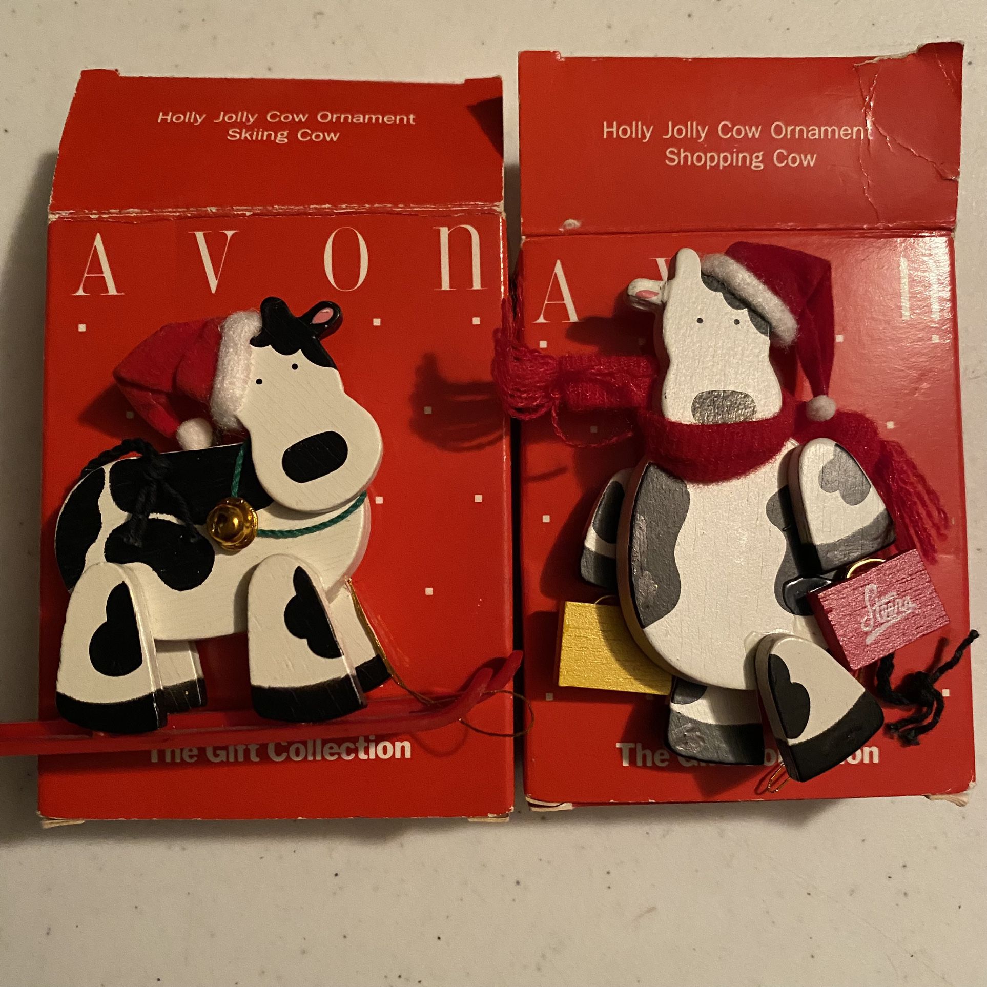 Christmas Mooo-tiful Cow Skiing And Shopping Ornaments Avon Classic Collectibles In Boxes 