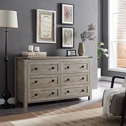 Farmhouse 6 Drawers Dresser for Bedroom, Wood Rustic Wide Chest of Drawers, Storage Dressers Organizer for Bedroom, Living Room, Hallway, L