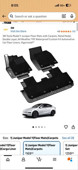 3W Tesla Model Y Juniper Floor Mats 2025-2026