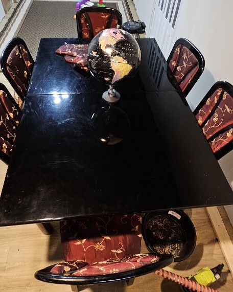 Dining Table Gloss Black Extendable 6 Chairs