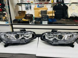 Left+Right For Honda Civic 2016-2020 Halogen Projector Headlights Headlamp Clear New chrome