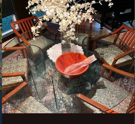 Huge glass table made from italy 6 chairs included plus rug CLICK HERE