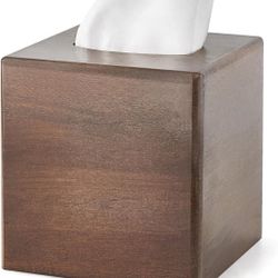 Mkono Tissue Box Cover Square Open-Bottom Wood Tissue Box Holder Decorative Facial Cube Organizer Modern Farmhouse Decor for Bathroom Bedroom Dresser 