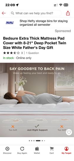 Bedsure Extra Thick Mattress Pad Cover with 8-21" Deep Pocket Twin Size White Father's Day Gift