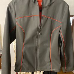 Women’s Neoprene Waterproof Rain Jacket With Hood  - Grey Outside, Bright Orange Inside , M