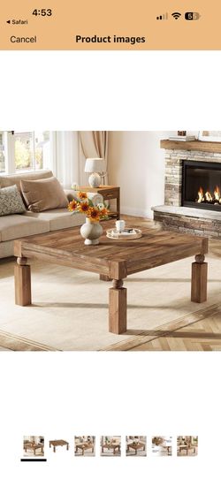 LD0144 Square Wood Coffee Table, 39-Inch Farmhouse Coffee Table with Sturdy Legs, Rustic Accent Center Table for Living Room, Easy Assembly, Brown