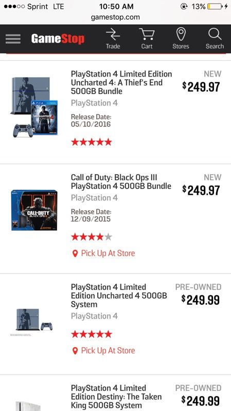 These are PS4 prices at GameStop